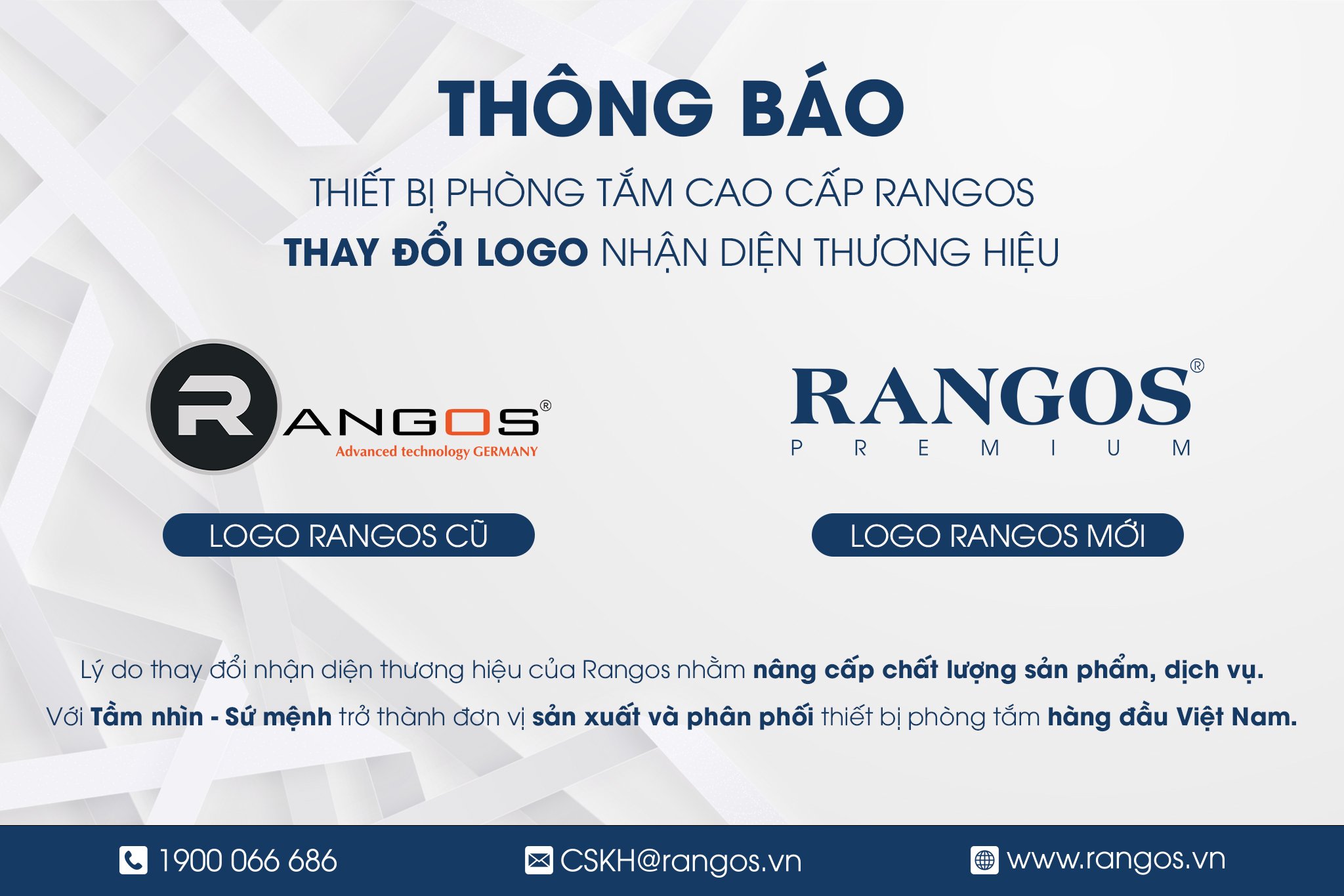 THÔNG BÁO: THIẾT BỊ PHÒNG TẮM CAO CẤP RANGOS THAY ĐỔI LOGO NHẬN DIỆN THƯƠNG HIỆU